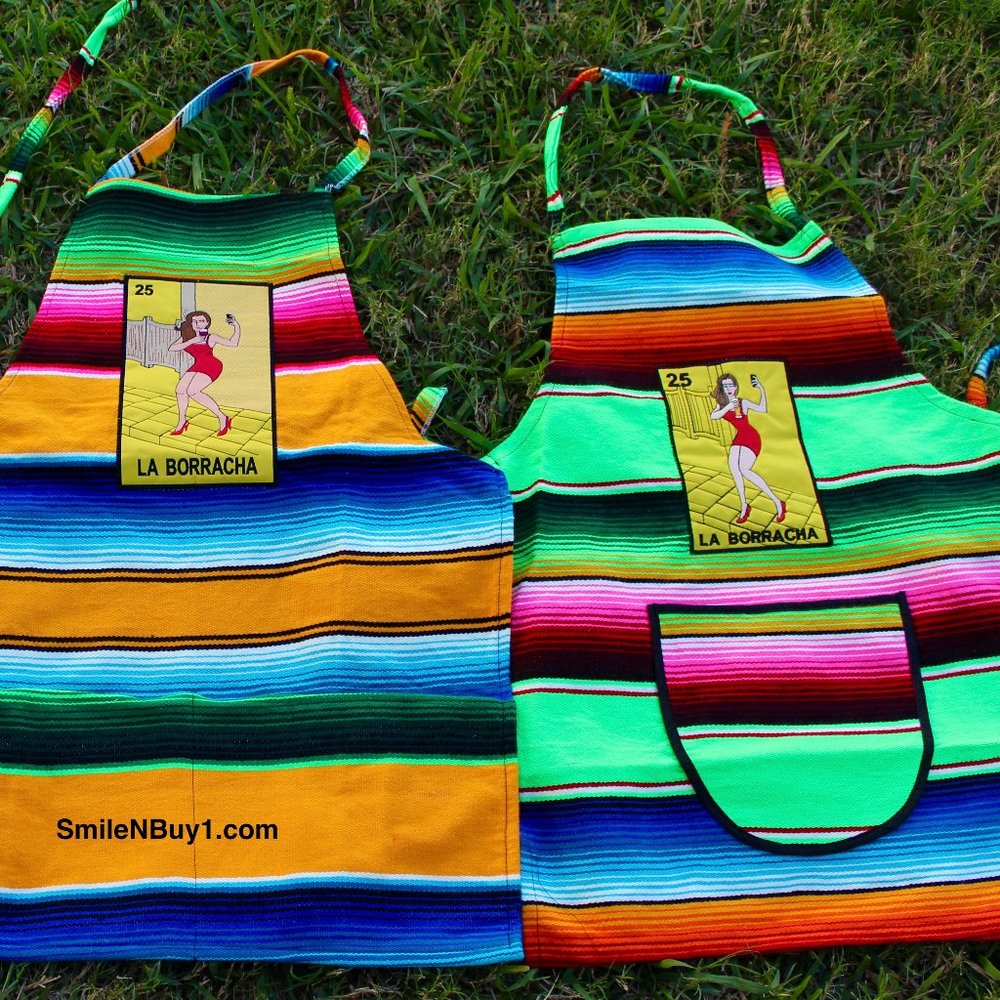 Mexican Loteria Sarape La Borracha 1 Apron 1Mandil